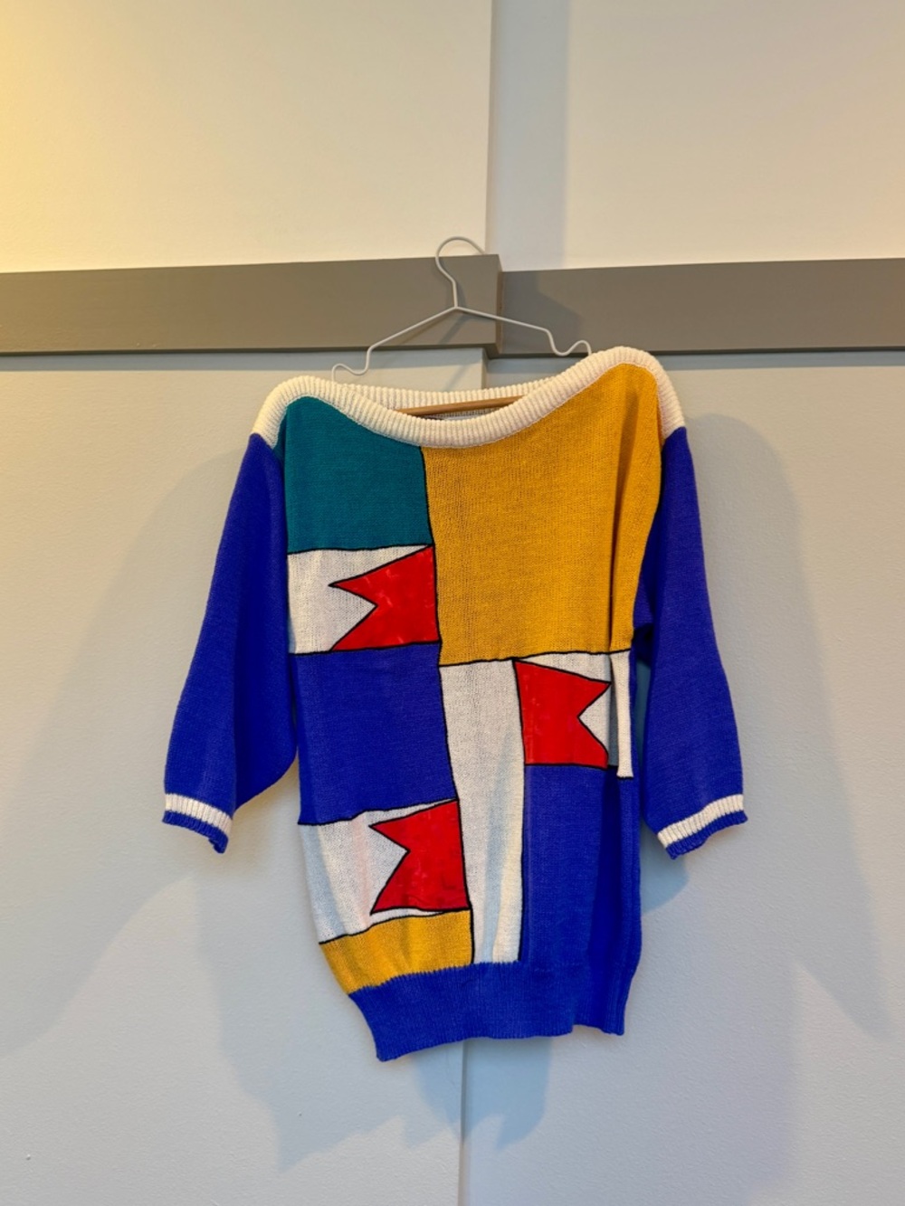 Vintage Colorblock Abstract Sweater Retro 80s 90s Knit Large